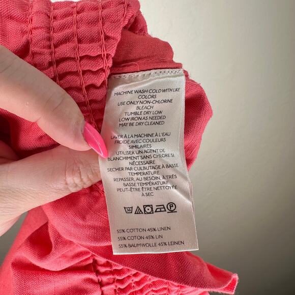 NWT by Anthropologie Linen Double Waistband Coral Contrast Stitch Shorts XL - Picture 14 of 15